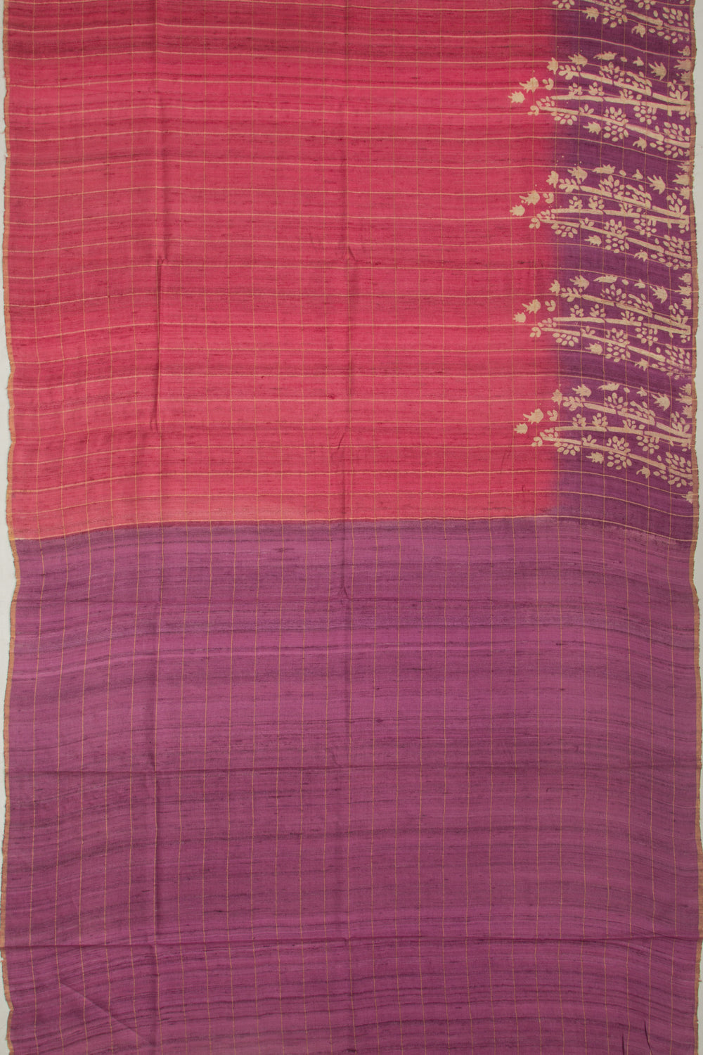 Tussar Checks Pink Saree