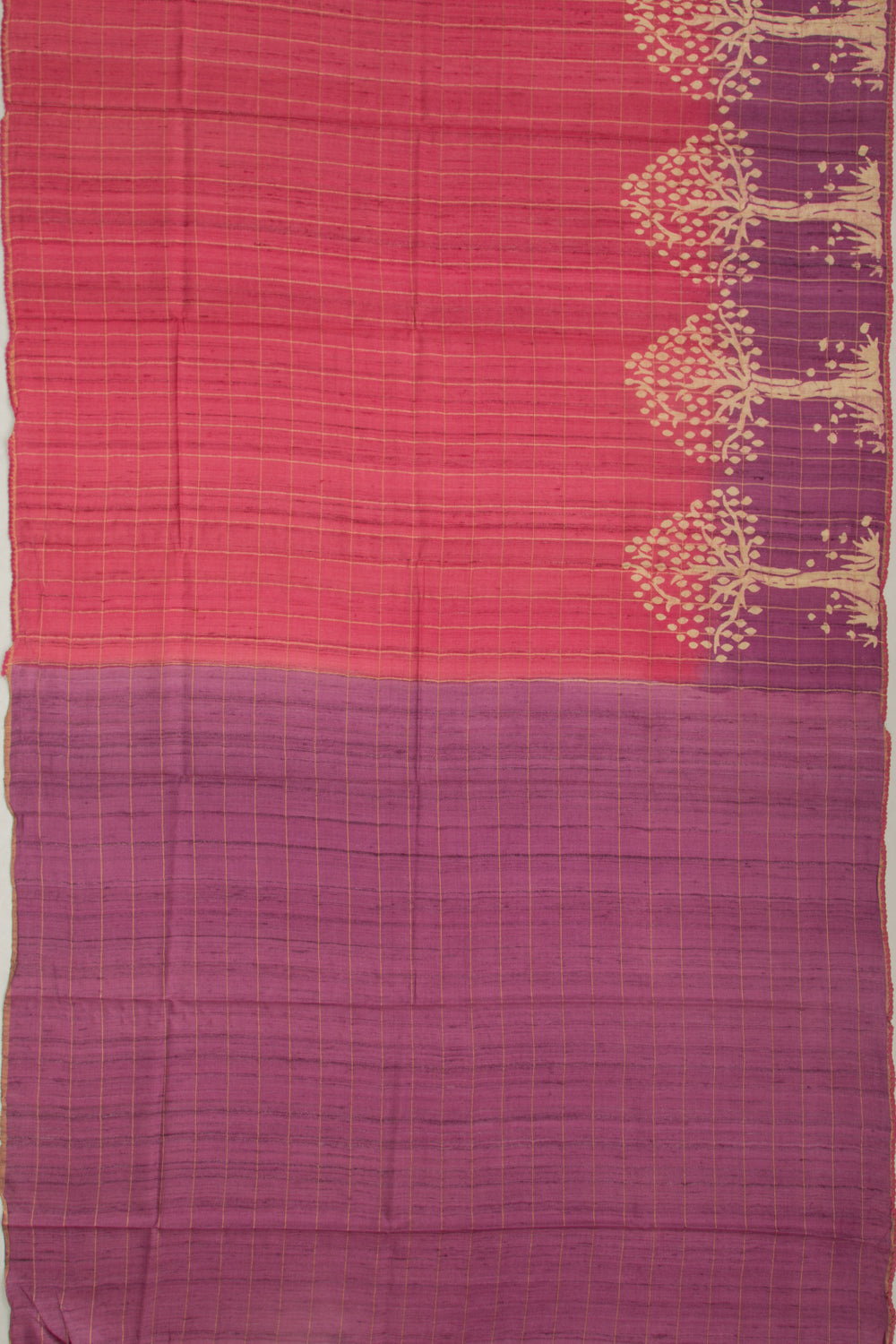 Tussar Checks Pink Saree