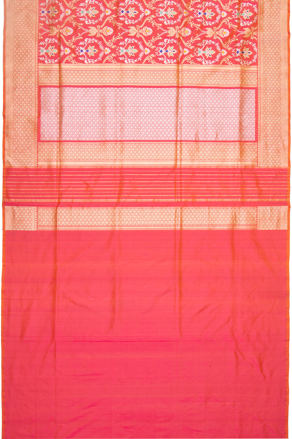 Banarasi Silk Jaal Dual Tone Pink And Orange Saree