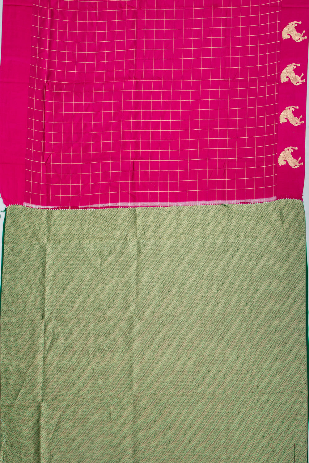 Banarasi Katan Silk Checks Magenta Pink Saree