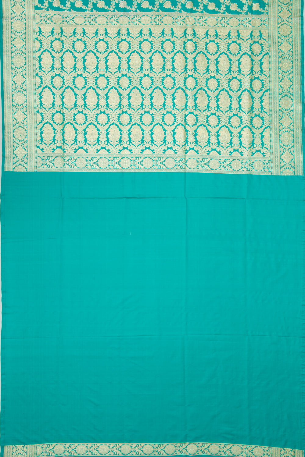 Banarasi Satin Silk Jaal Teal Blue Saree