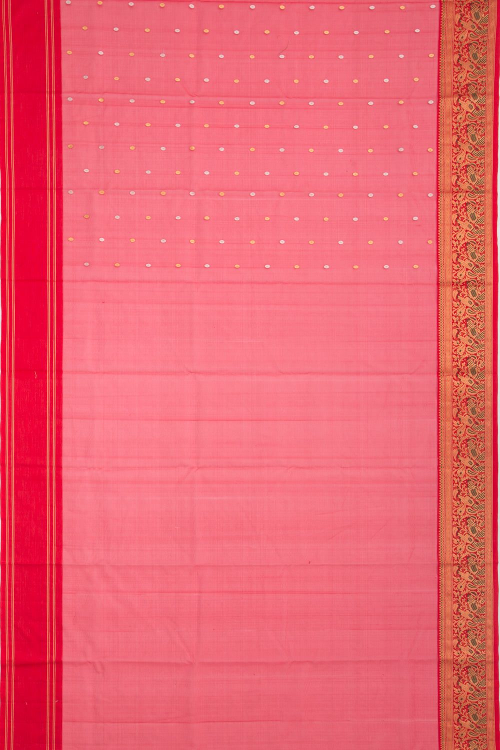 Chanderi Kora Organza Butta Red Saree