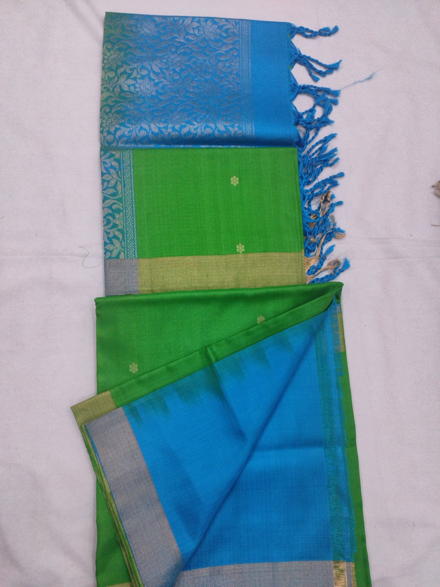 Coimbatore Soft Silk Butta Green And Blue Salwar Suit Set