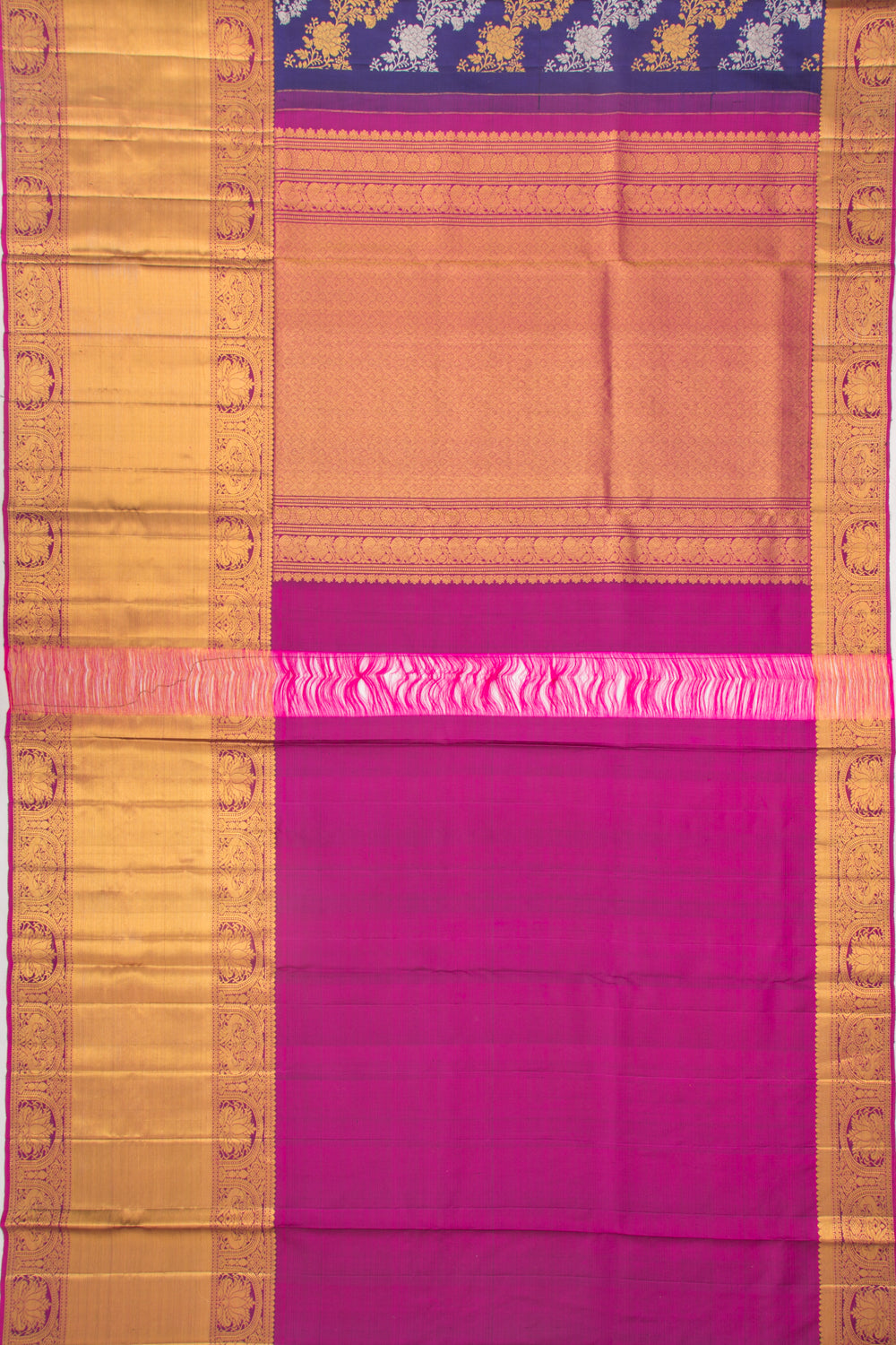 Kanchipuram Silk Jaal Dark Blue Saree