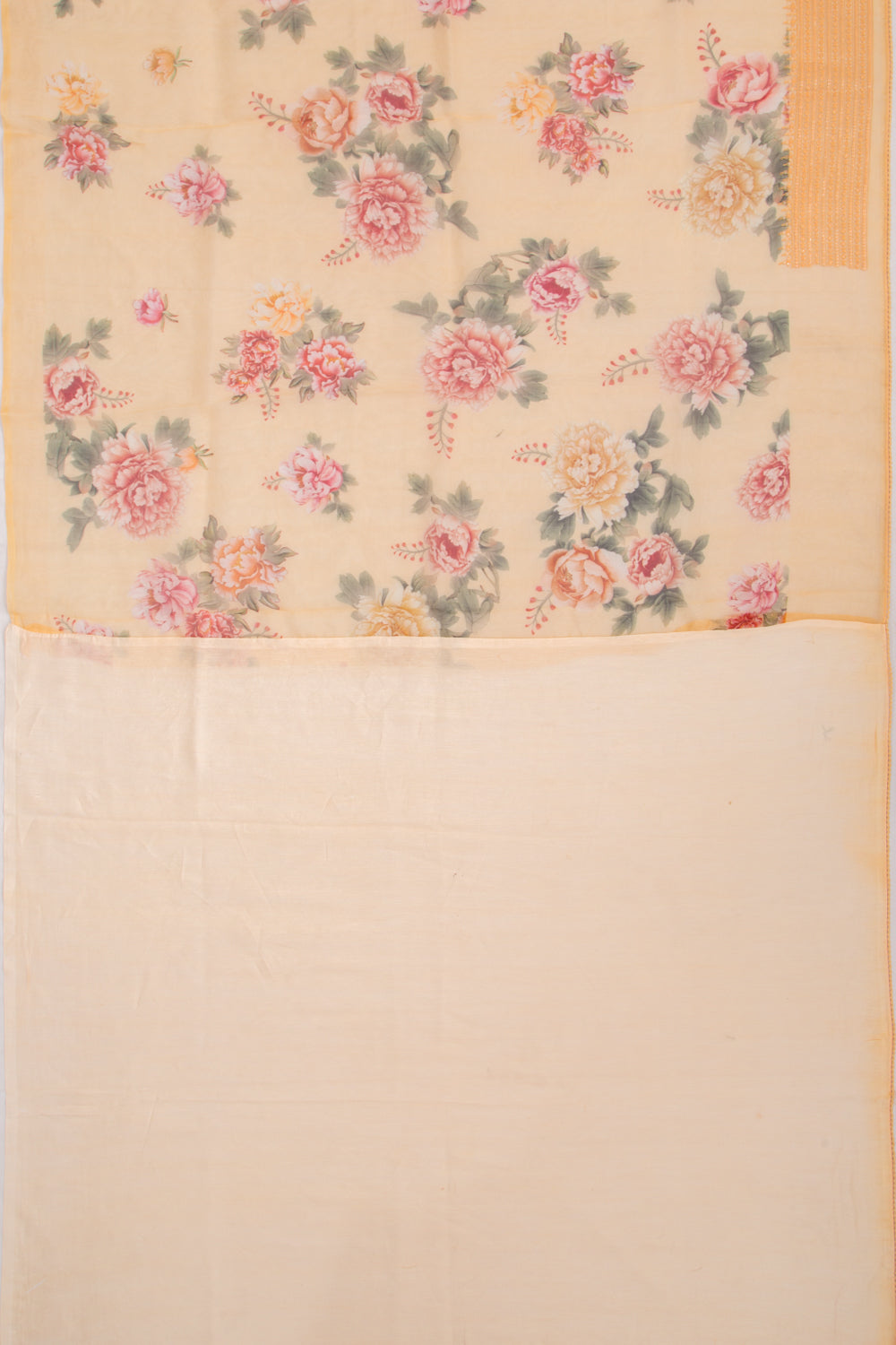 Organza Floral Printed Sandalwood Yellow Saree