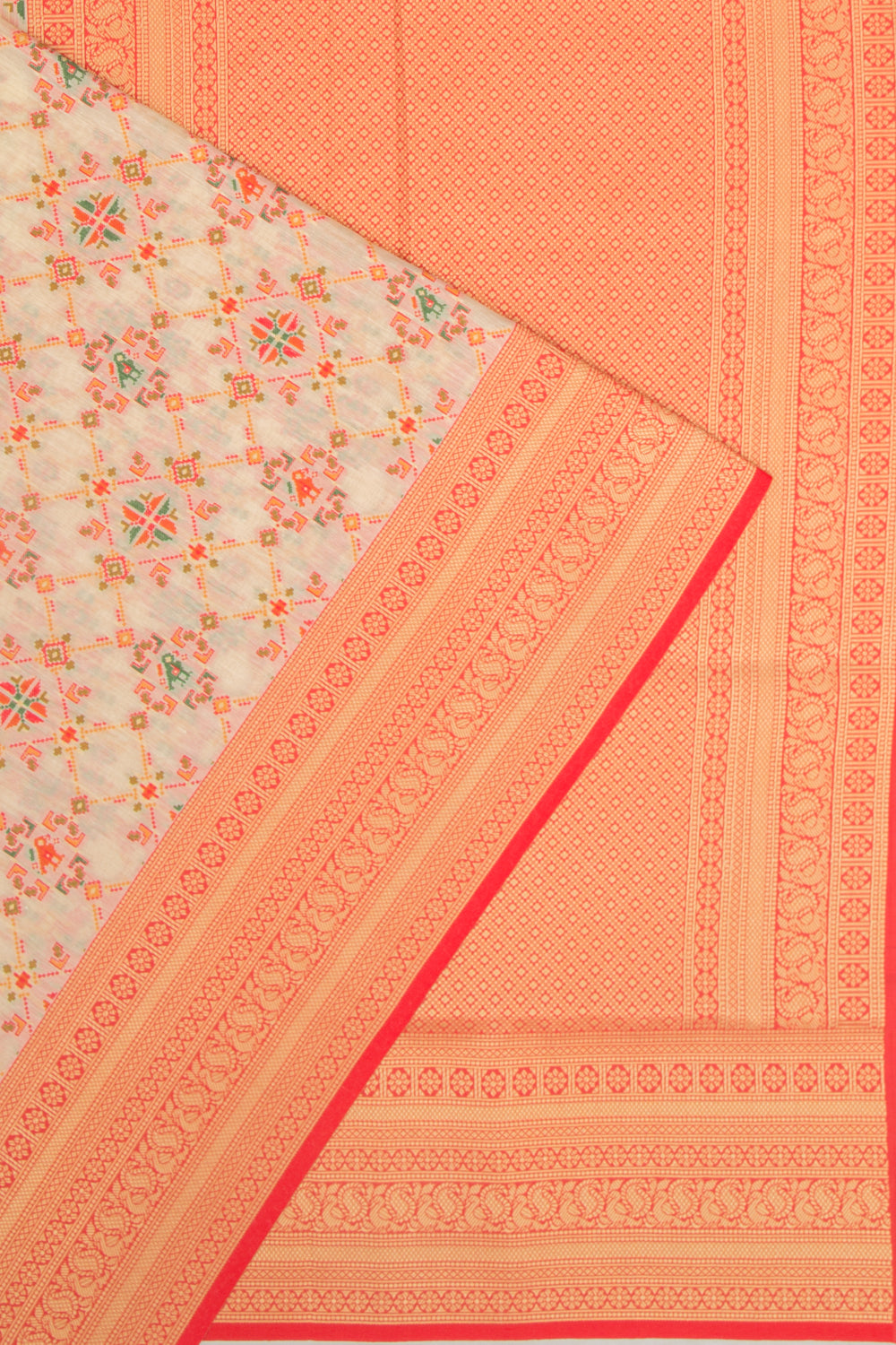 Chanderi Cotton Brocade Cream Saree