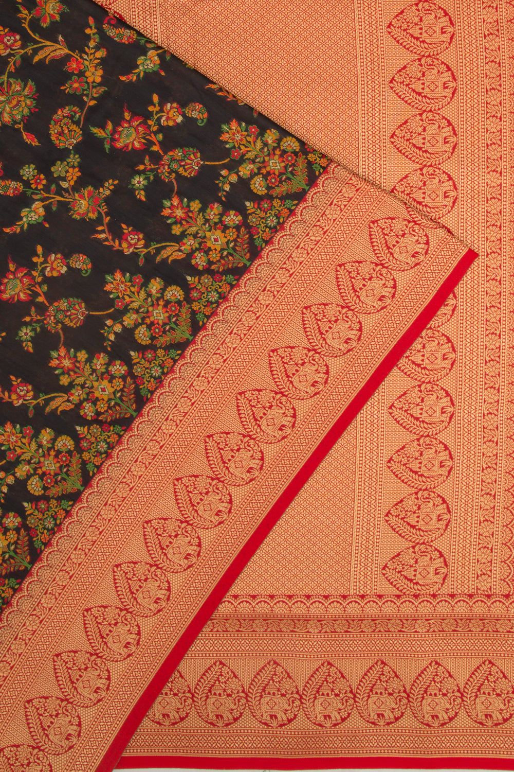 Chanderi Cotton Floral Jaal Black Saree