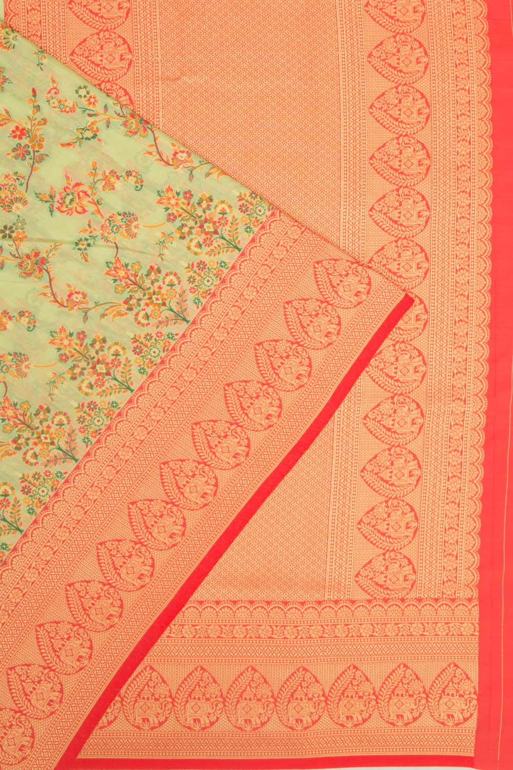 Chanderi Cotton Floral Jaal Pastel Green Saree