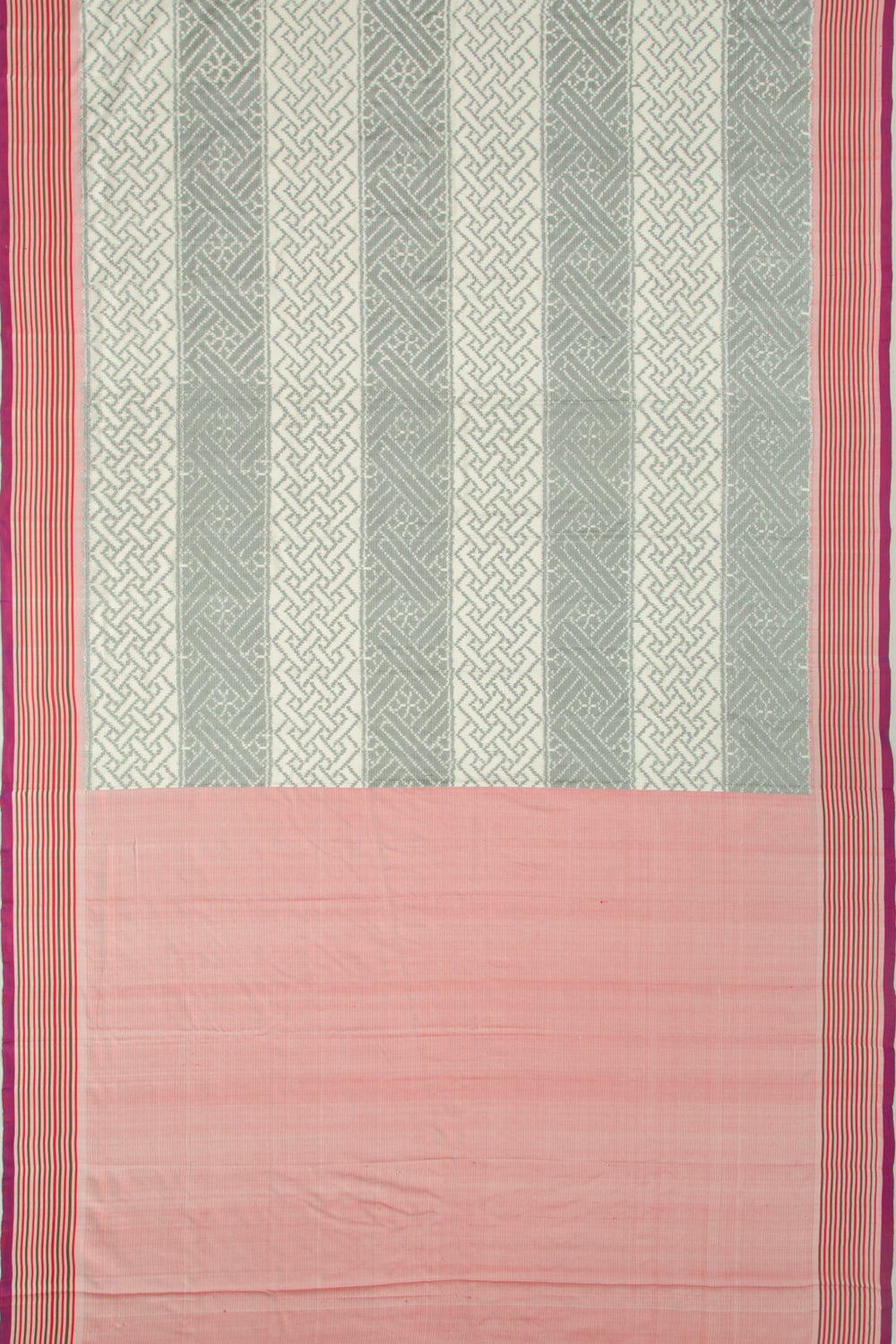 Pochampally Silk Ikat Mini Twill White And Grey Saree