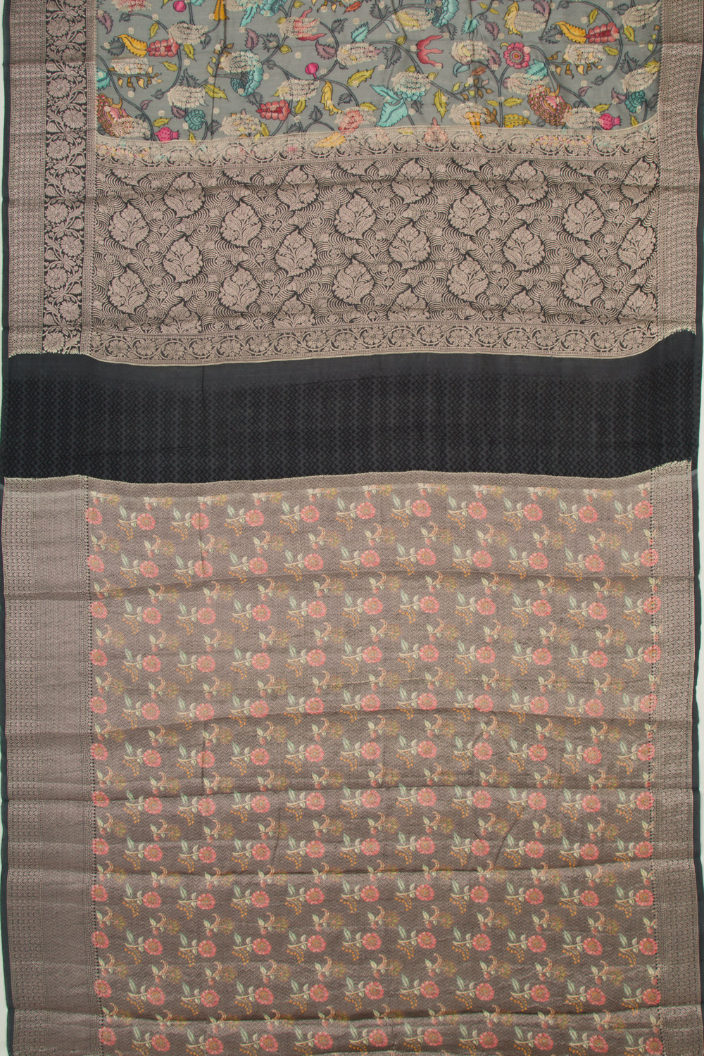 Chiniya Silk Floral Printed And Butta Elephant Grey Saree