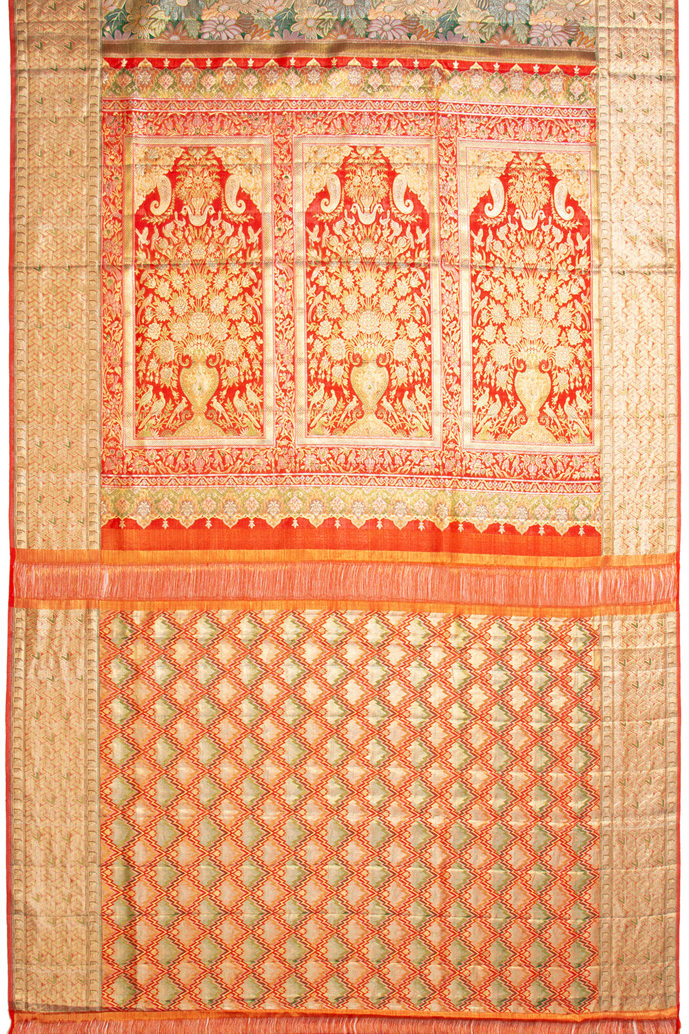 Kanchipuram Silk Tissue Brocade Green Saree