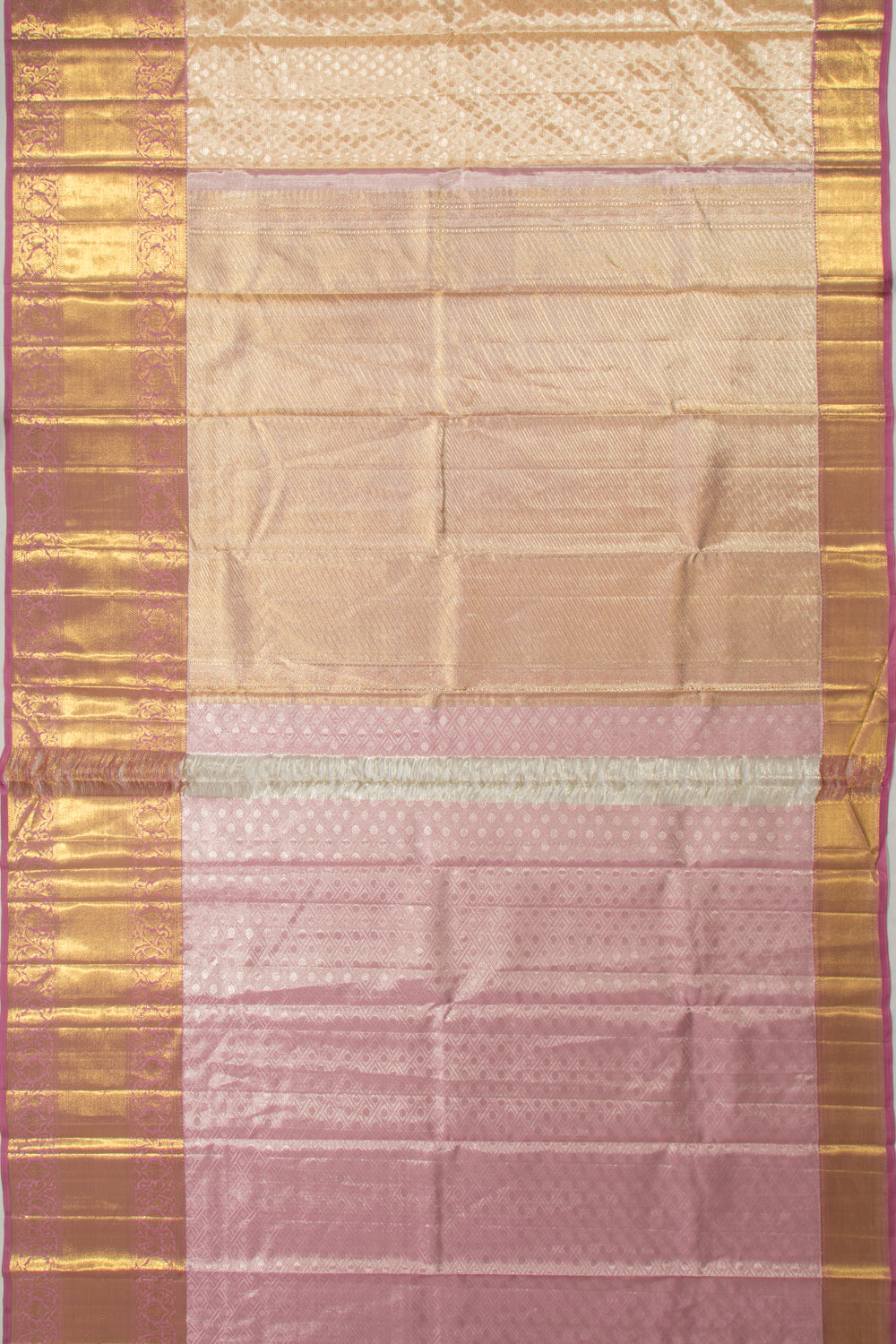 Kanchipuram Silk Tissue Brocade Peach Saree