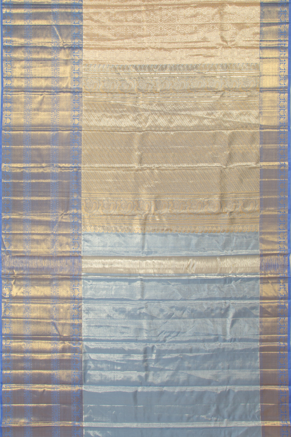 Kanchipuram Silk Tissue Brocade Silver Saree