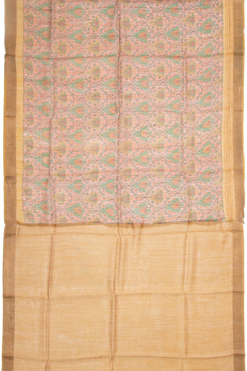 Chanderi Cotton Floral Printed Peach Saree