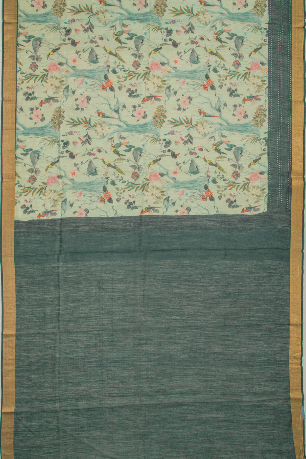 Chanderi Cotton Floral Printed Pastel Green Saree