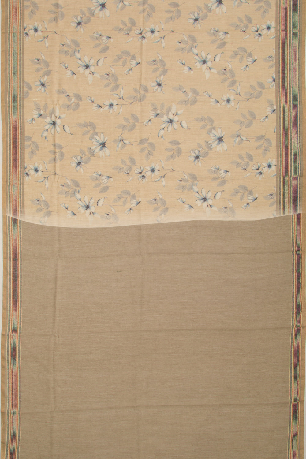 Chanderi Cotton Floral Printed Cream Saree