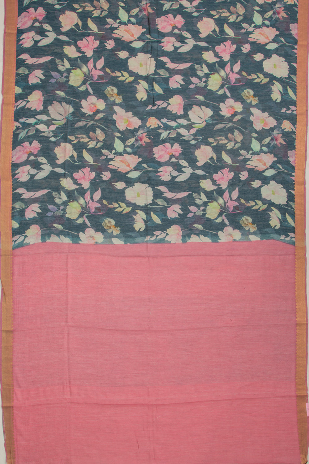 Chanderi Cotton Floral Printed Blue Saree