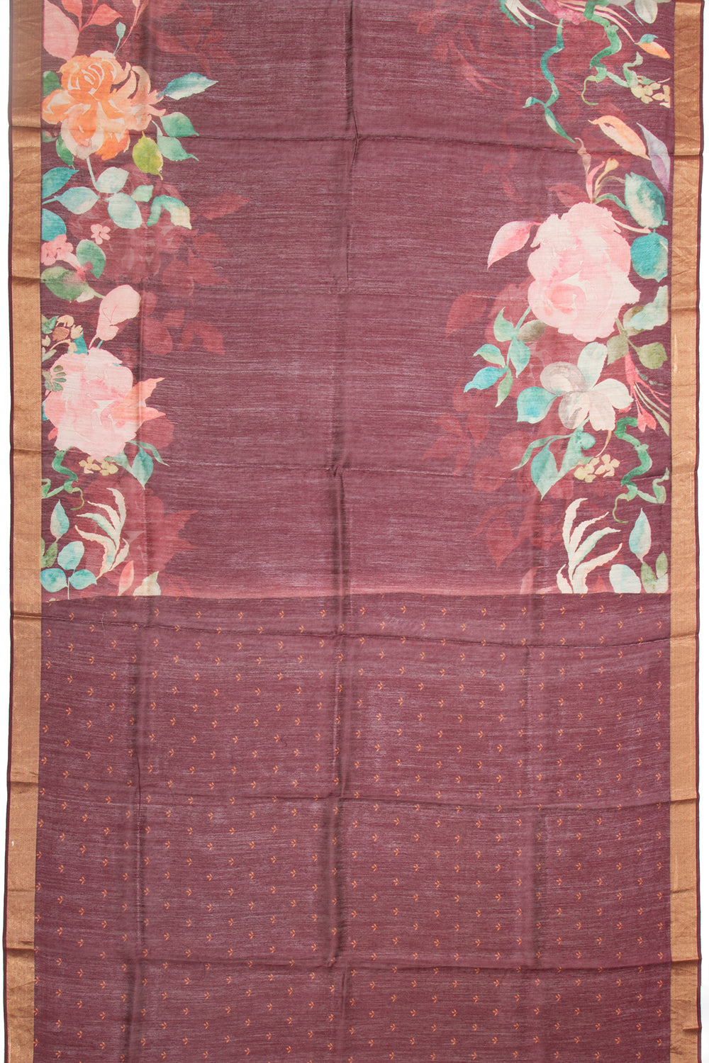 Chanderi Cotton Floral Printed Burgundy Saree