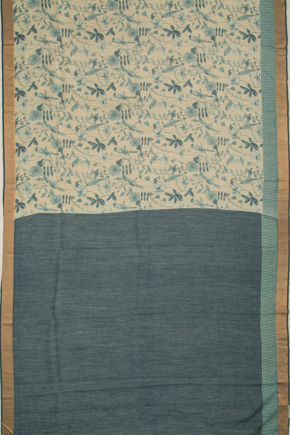 Chanderi Cotton Floral Printed Cream Saree