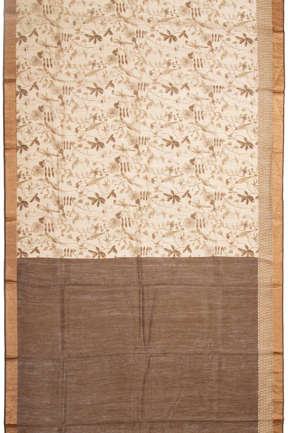 Chanderi Cotton Floral Printed Beige Saree
