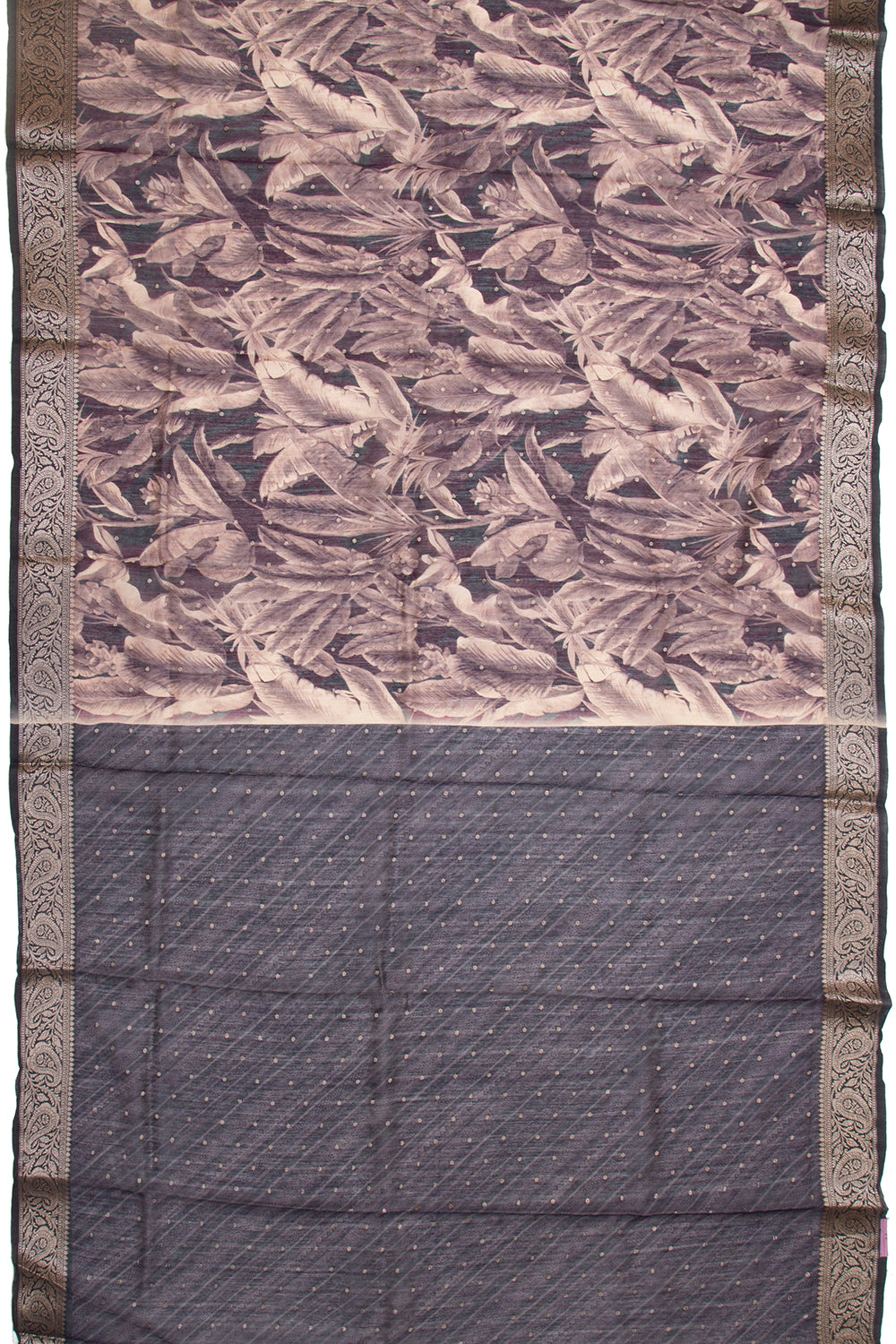 Chanderi Cotton Floral Printed Black And Burgundy Saree