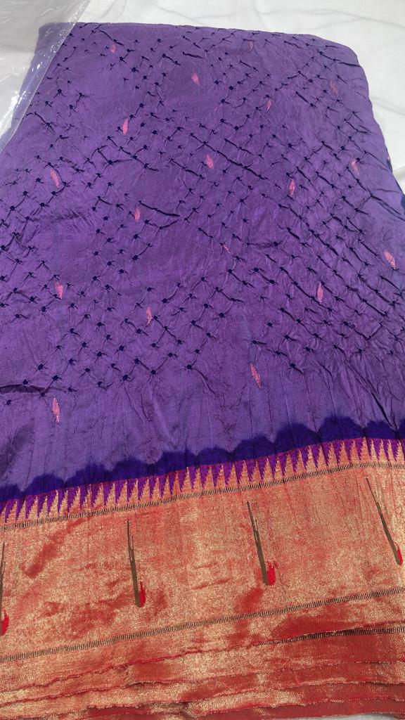 Paithani Silk Bandhani Butta Purple Saree