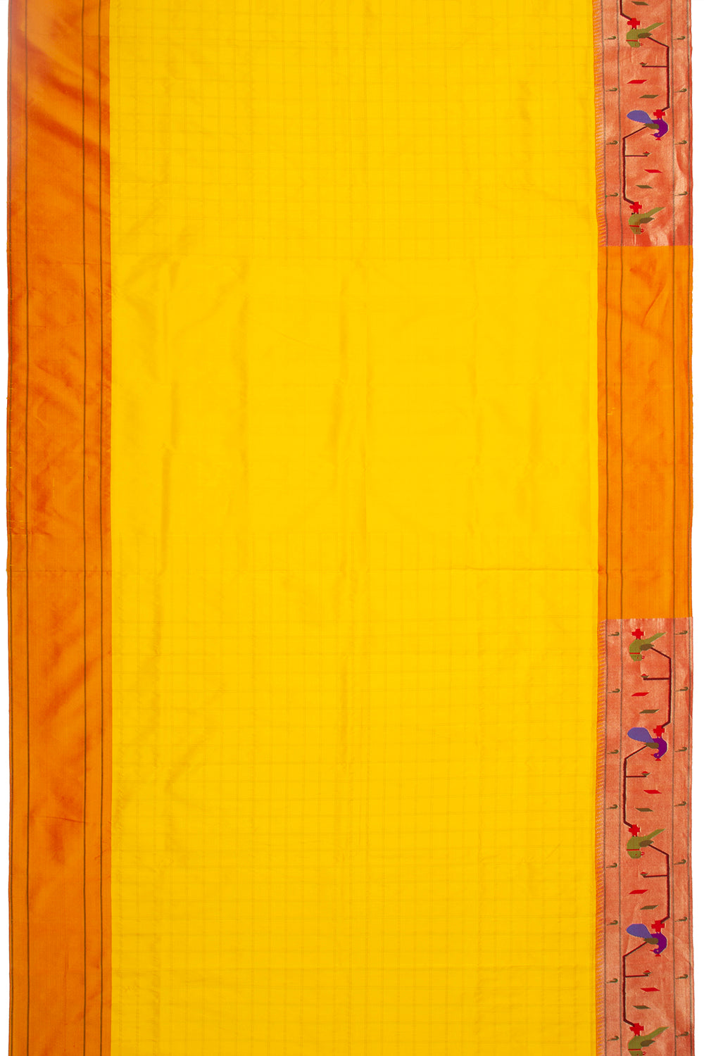 Paithani Silk Checks Yellow Saree With Akruthi Border