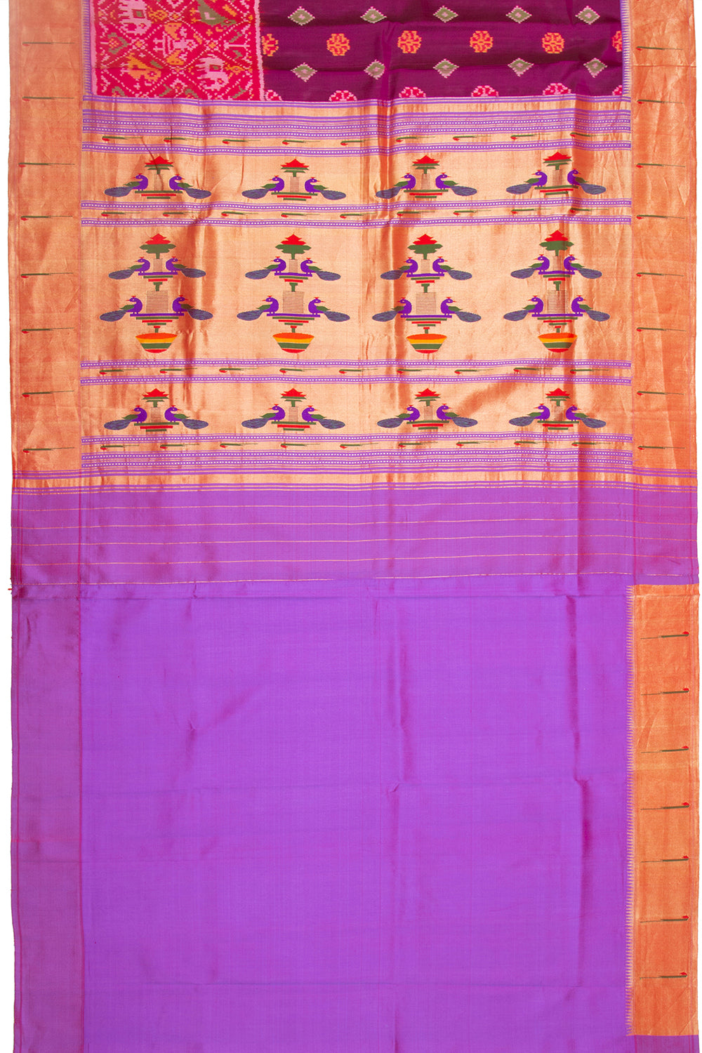Paithani Silk Ikat Purple Saree With Attached Paithani Border
