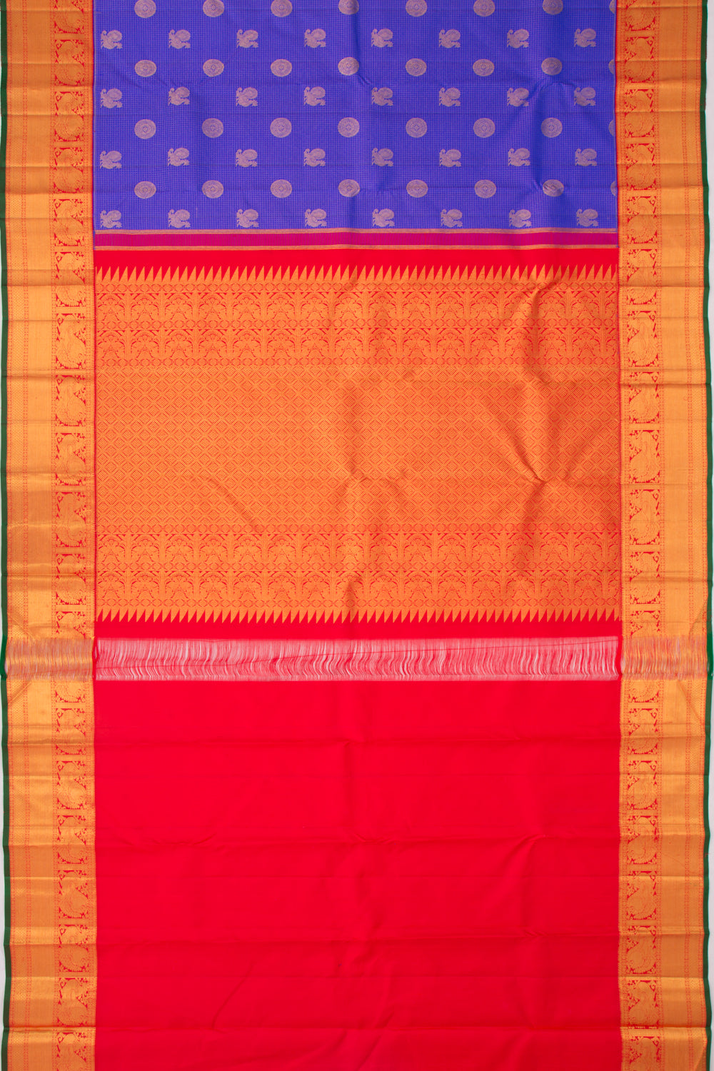 Kanchipuram Silk Checks And Butta Blue Saree