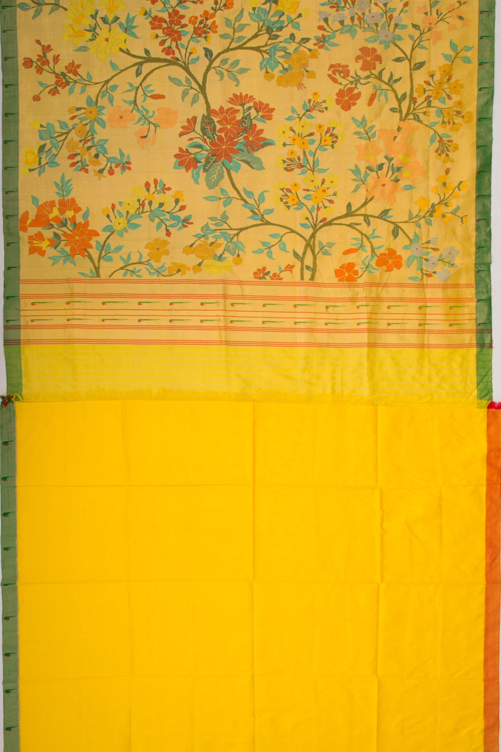Paithani Silk Tissue All Over Jaal Yellow Saree