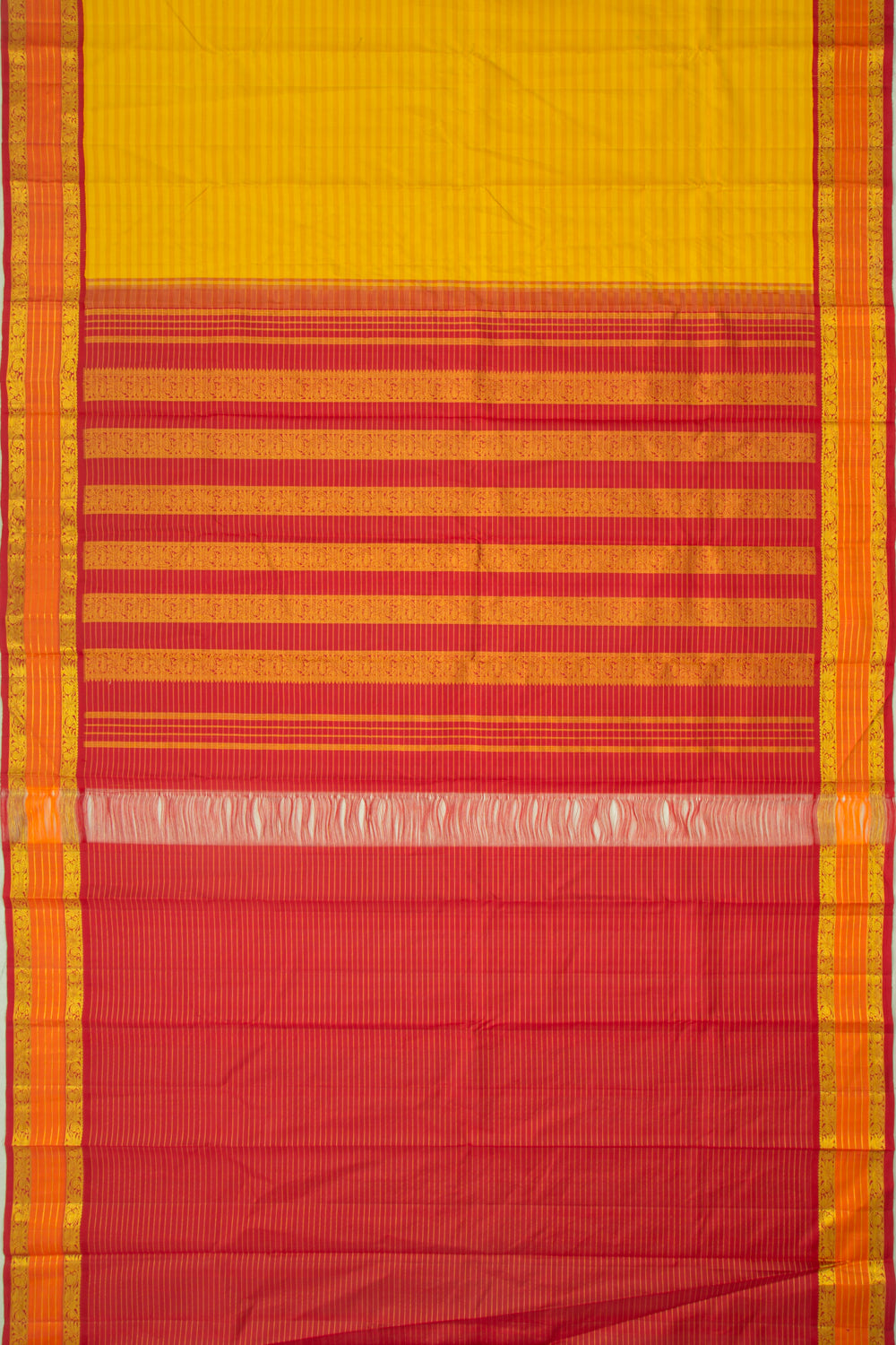 Kanchipuram Silk Horizontal Lines Yellow Saree
