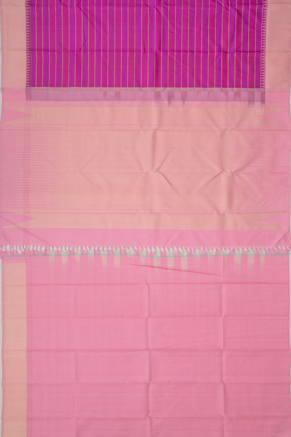 Kanchipuram Silk Horizontal Lines Pink And Purple Saree