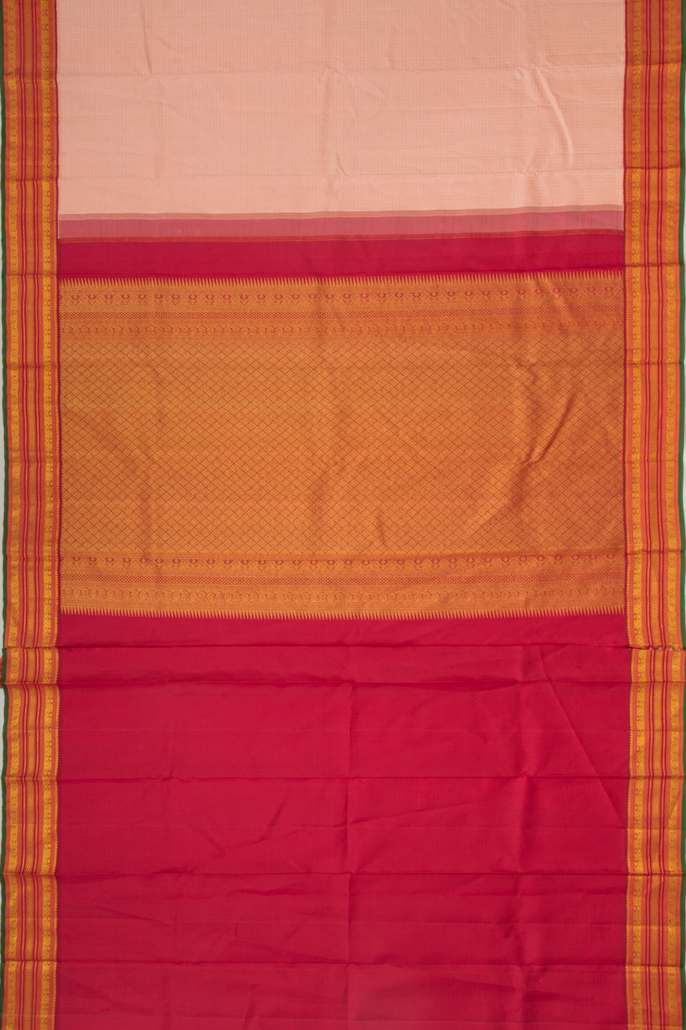 Kanchipuram Silk Checks Peach Saree