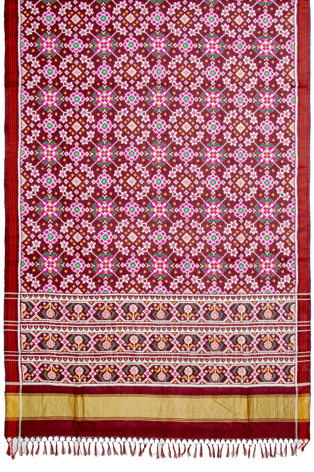 Patan Patola Silk Double Ikat Navratna Bhat Brown Saree