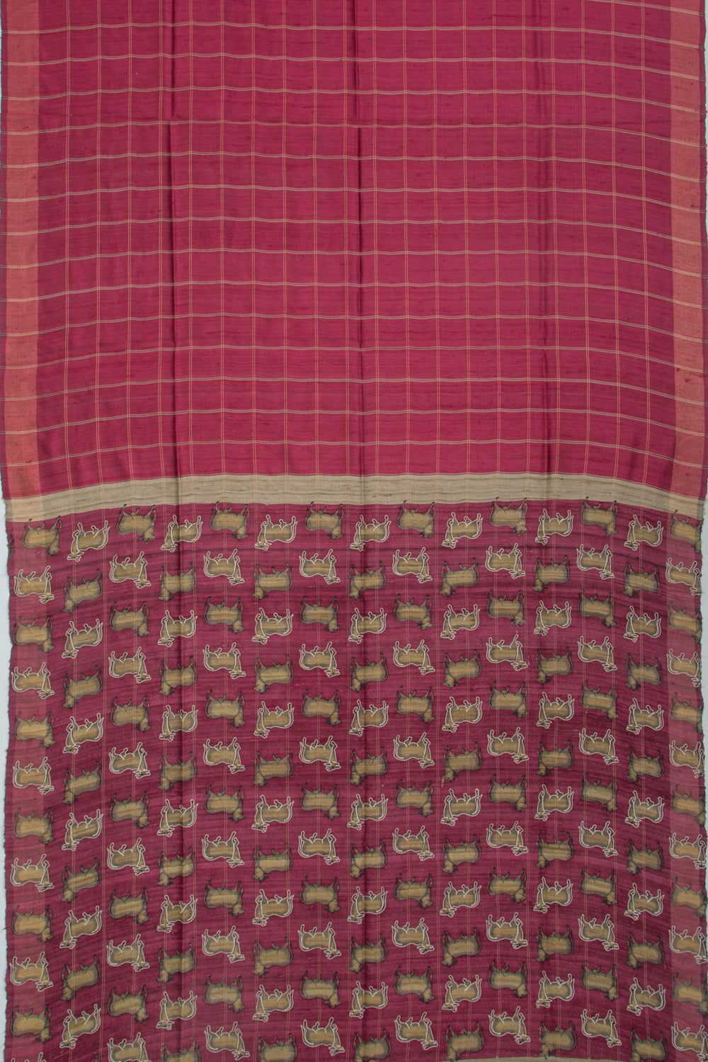 Tussar Checks Burgundy Saree