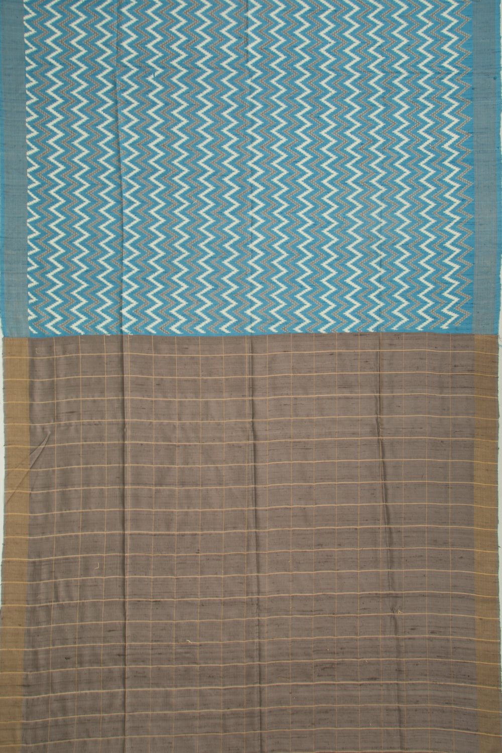 Tussar Zig-Zag Lines Blue Saree