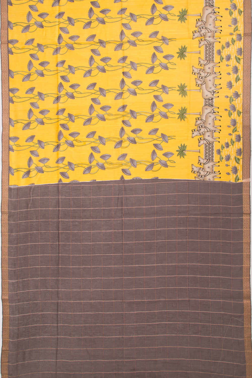 Tussar Pichwai Printed Yellow Saree