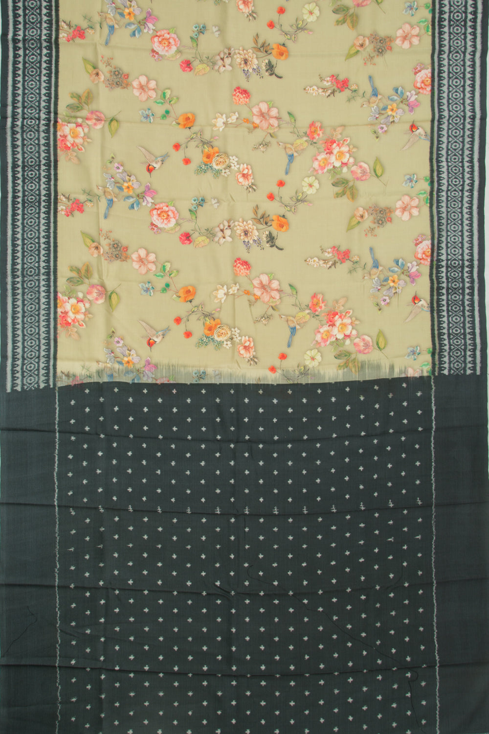Pochampally Silk Ikat Floral Printed Sage Green Saree