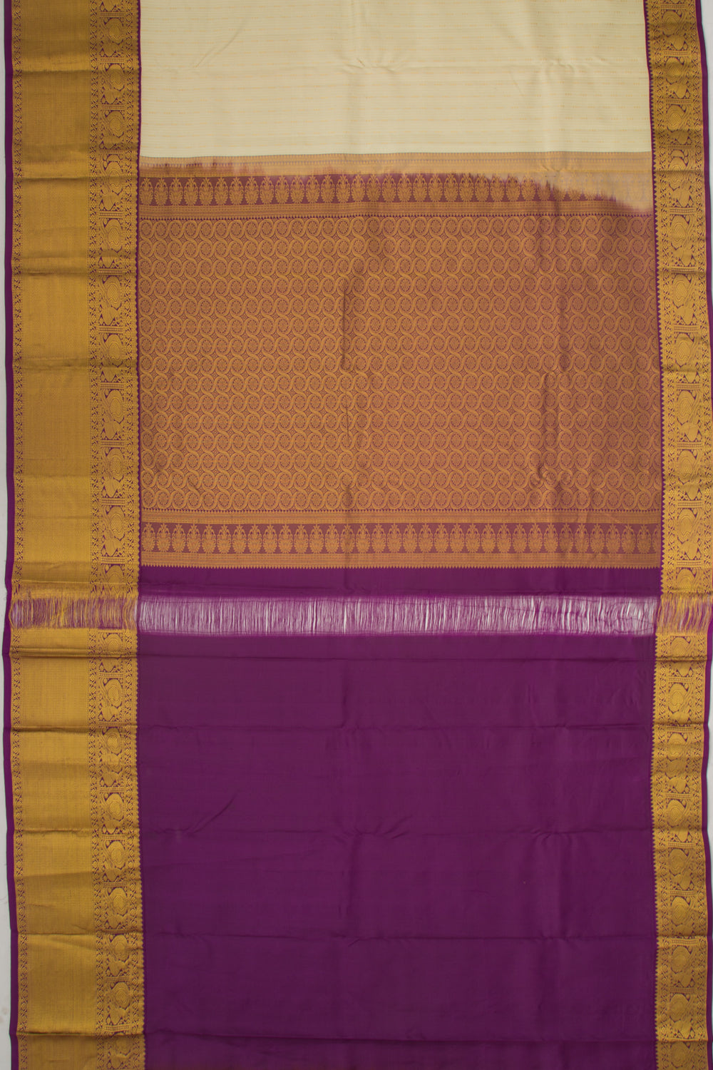 Taranga Kanchi Silk Brocade Cream Saree