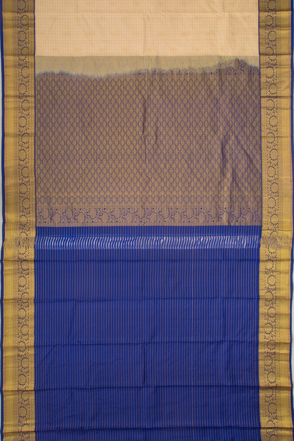 Taranga Kanchi Silk Checks And Butta Cream Saree