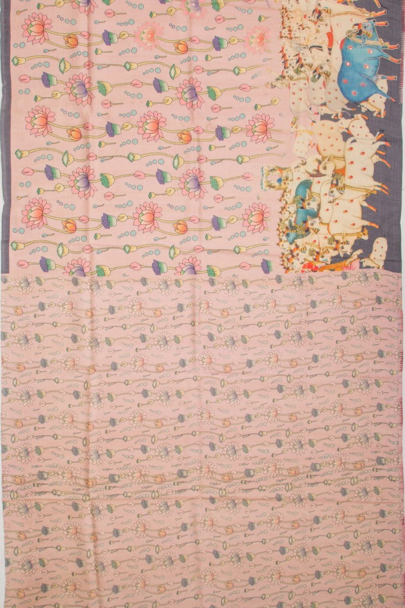 Tussar Silk Pichwai Printed Pink Saree