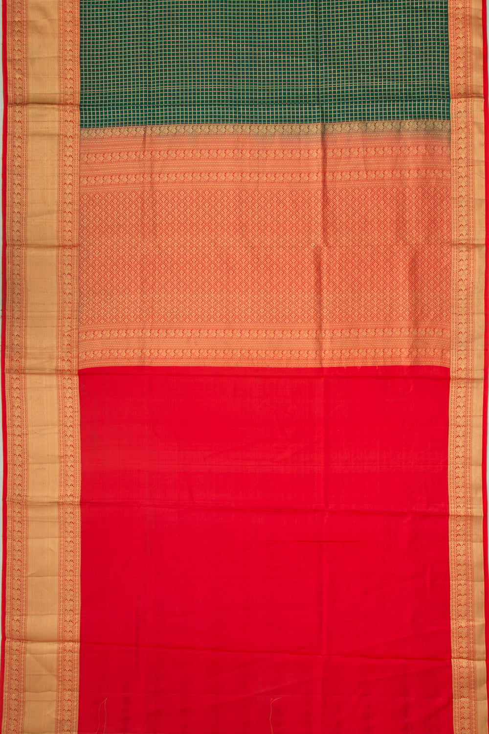 Coimbatore Soft Silk Checks Bottle Green Saree
