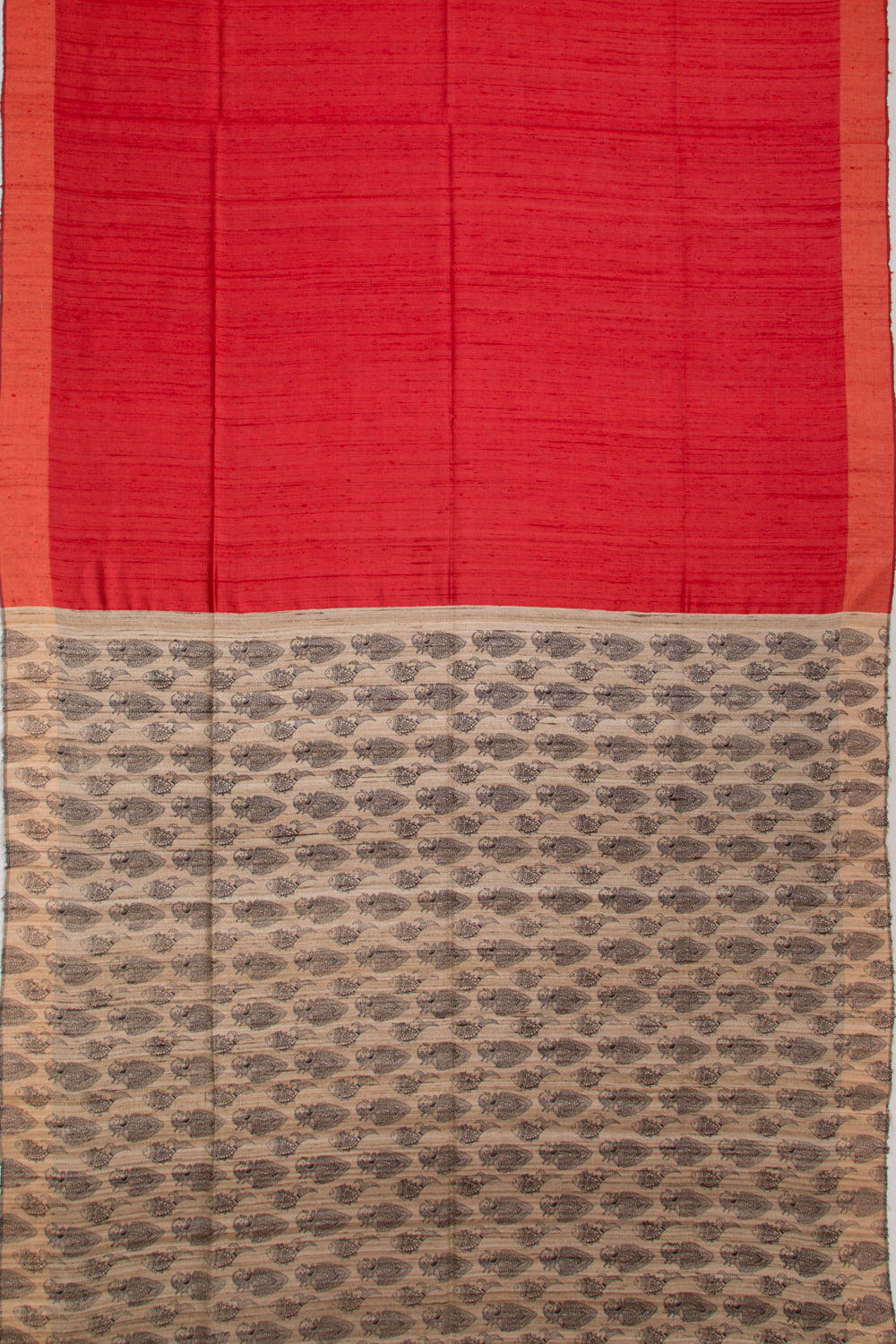 Tussar Plain Red Saree