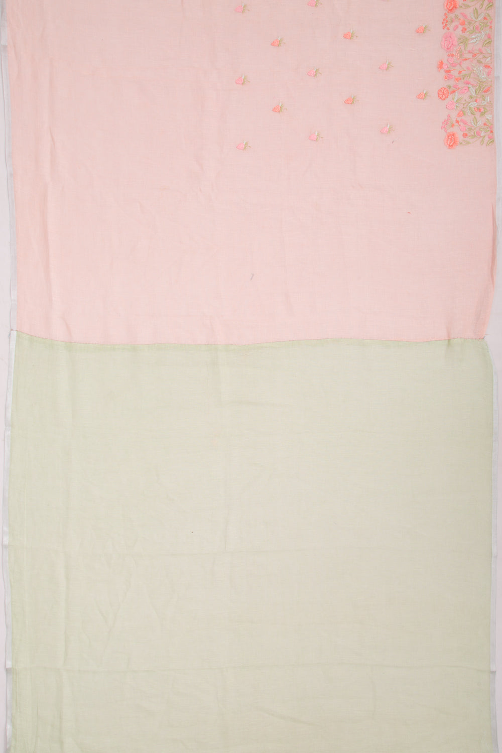 Linen Embroidery Butta Peach Saree