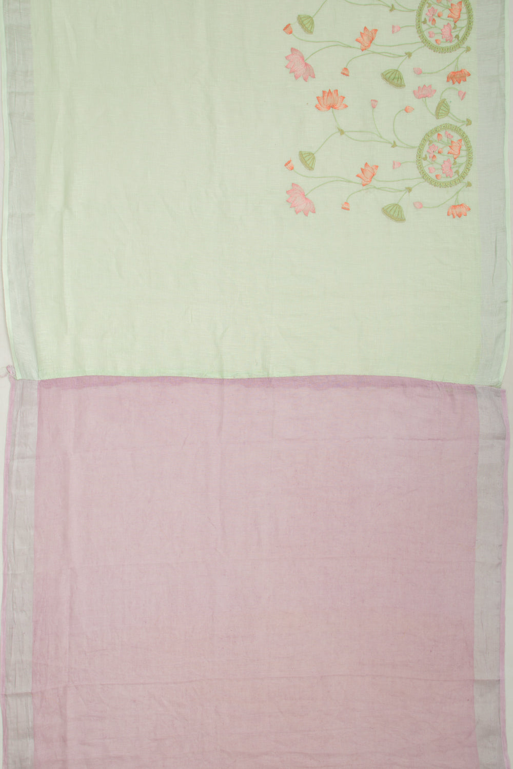 Linen Embroidery Green Saree