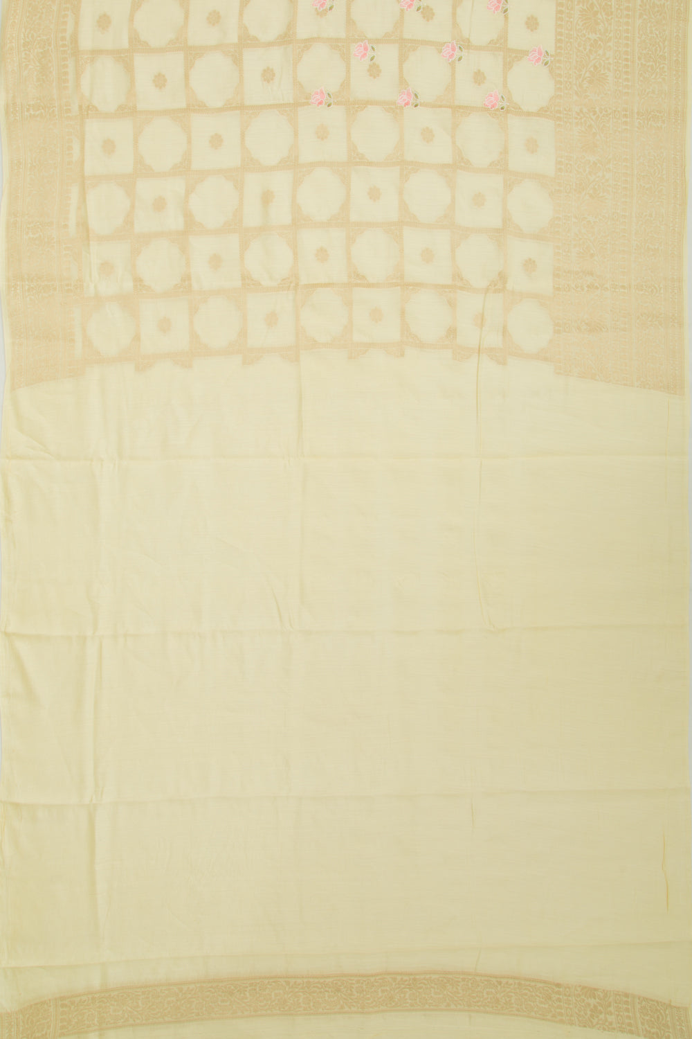 Chanderi Silk Checks And Butta Pale Yellow Saree