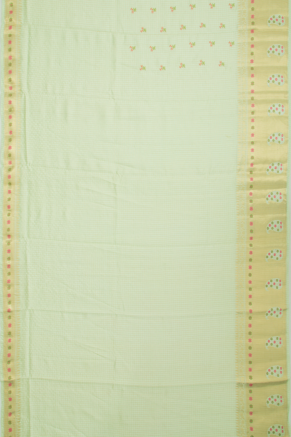 Chiniya Silk Checks And Embroidery Butta Green Saree