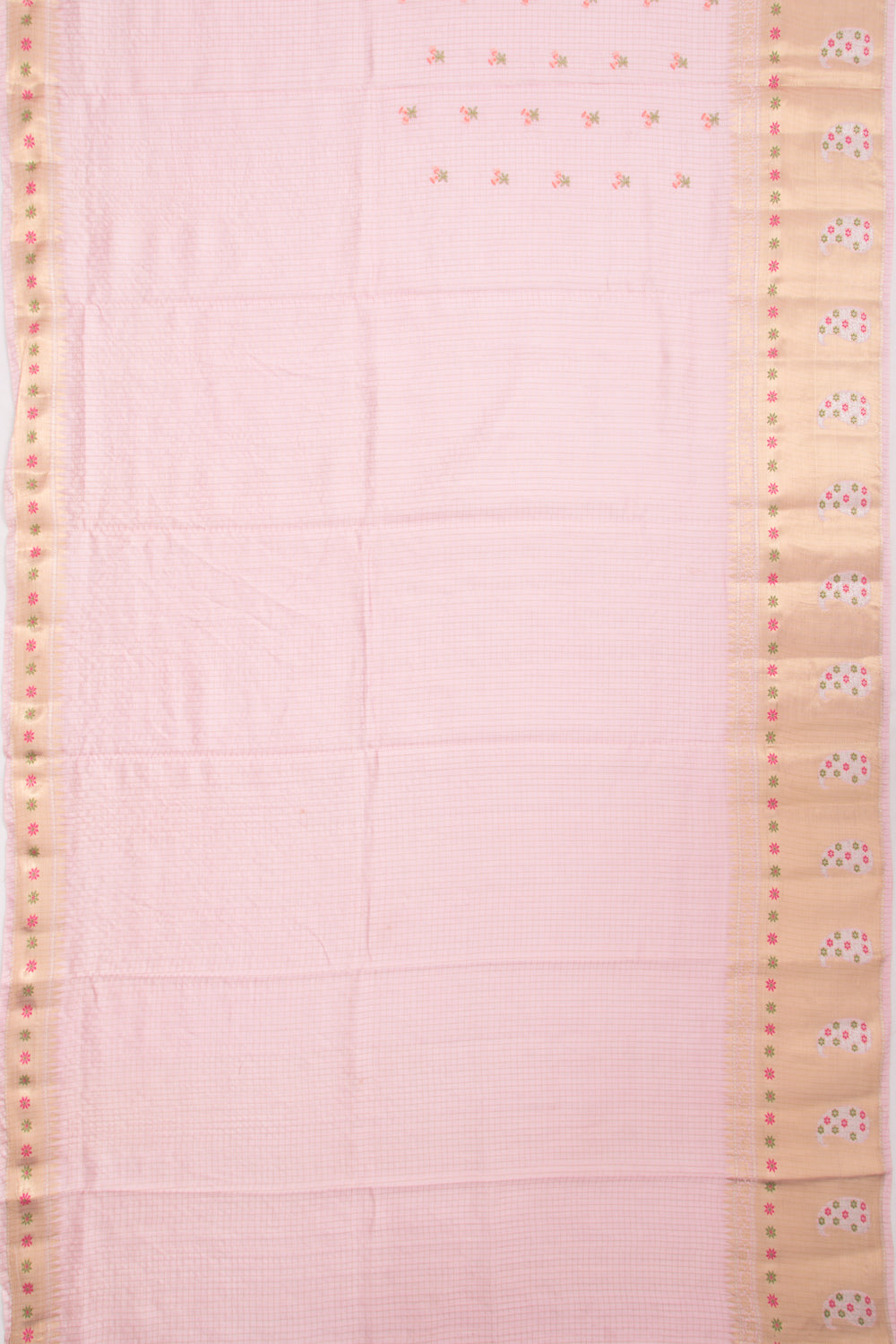 Chiniya Silk Checks And Embroidery Butta Baby Pink Saree