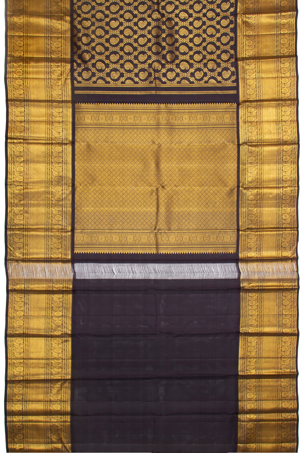 Kanchipuram Silk Jaal And Butta Black Saree
