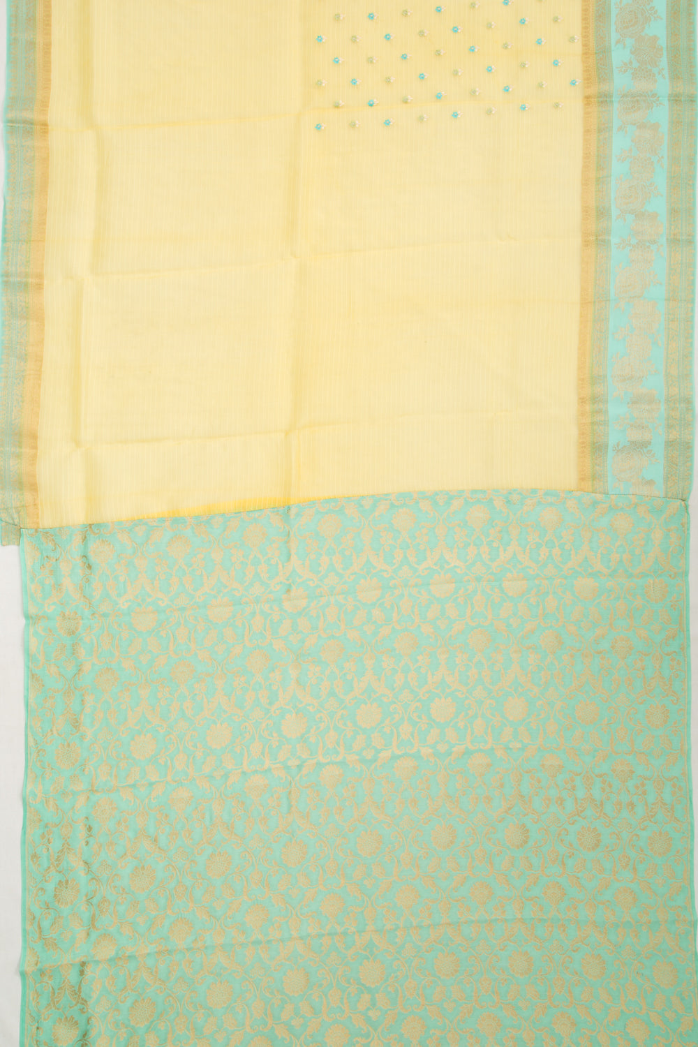 Organza Floral Embroidery Butta Yellow Saree
